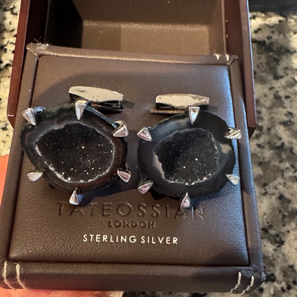 Tateossian Geode Black Silver Cufflinks